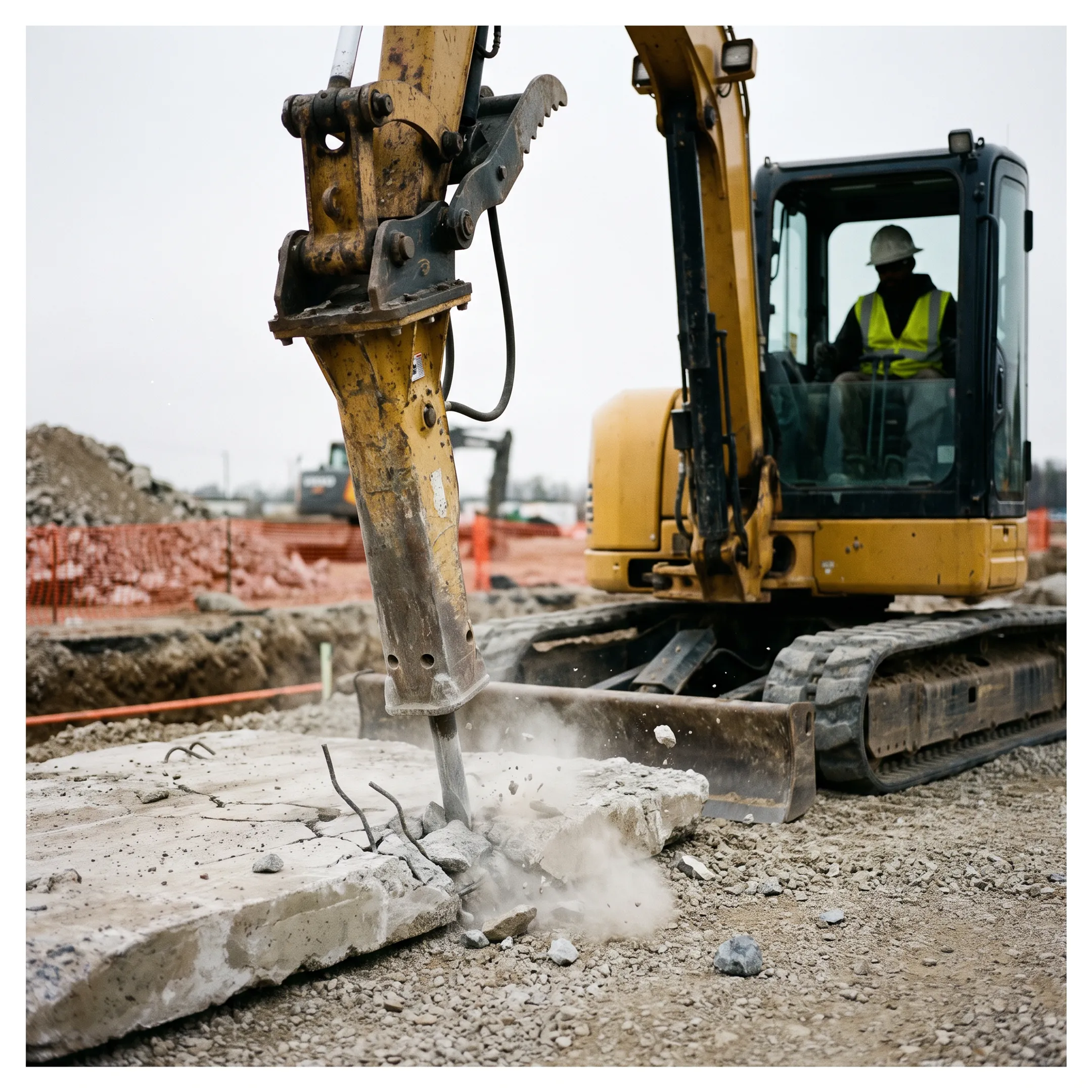 Excavation contractors using hydraulic rock breakers