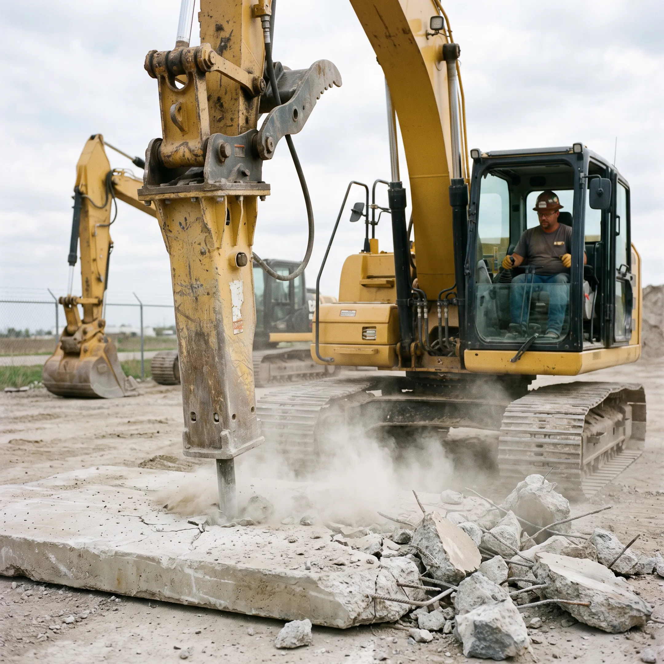 Construction material removal with hydraulic breaker