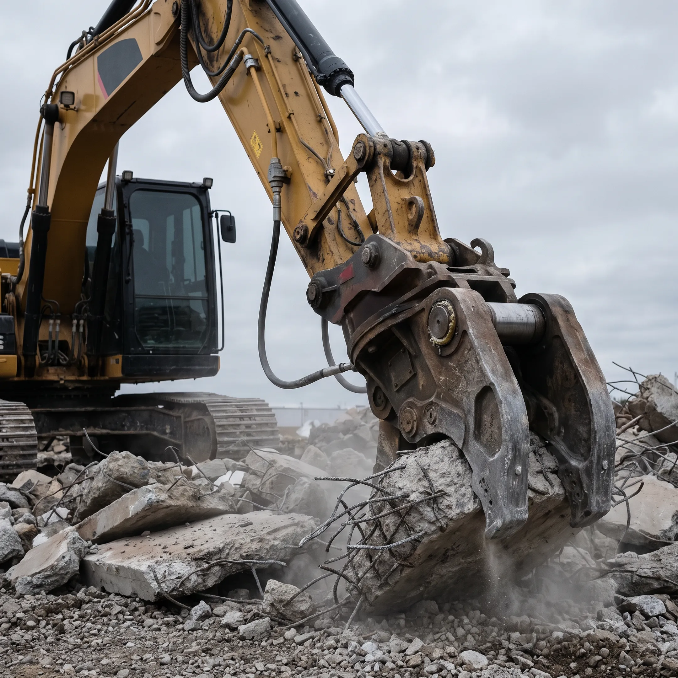 Demolition contractors using excavator attachments