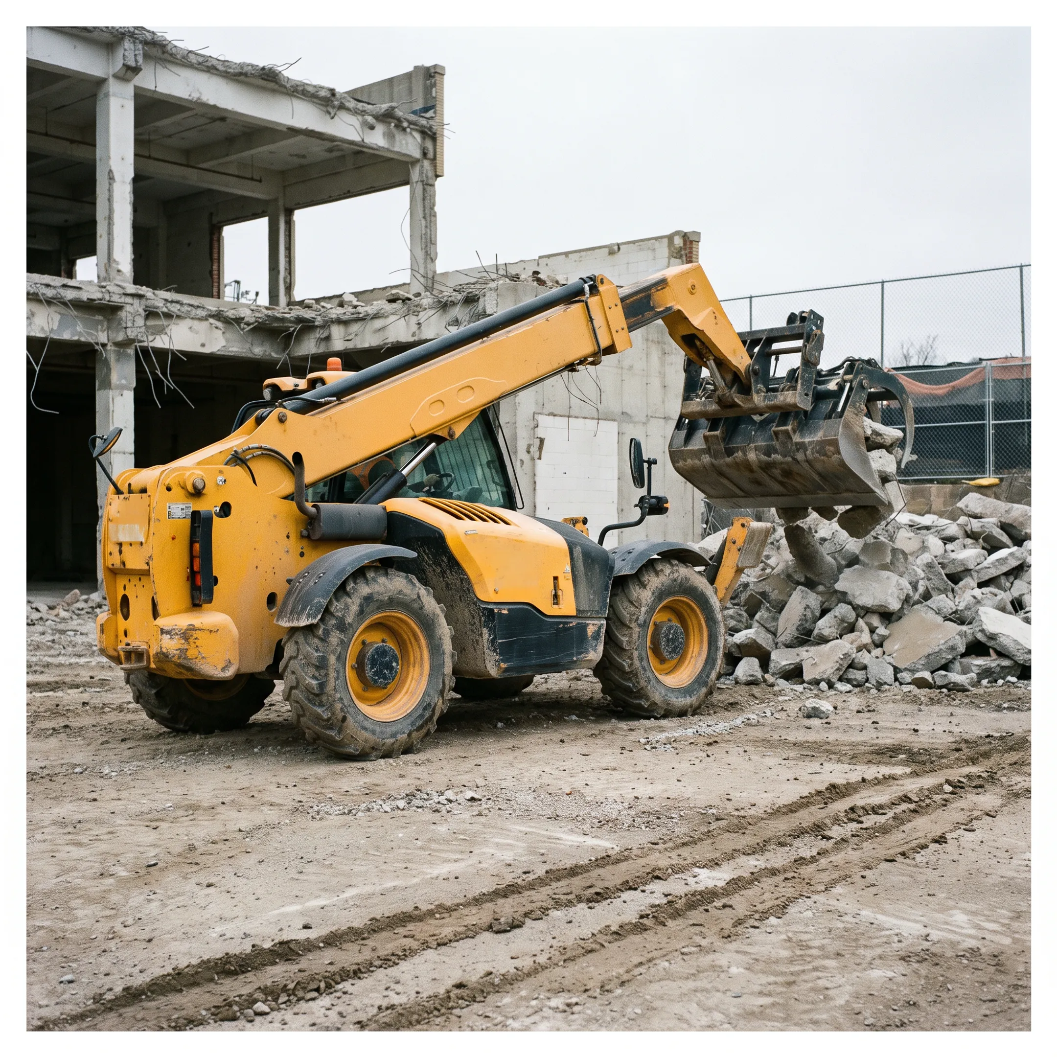 Telehandler at a demolition site
