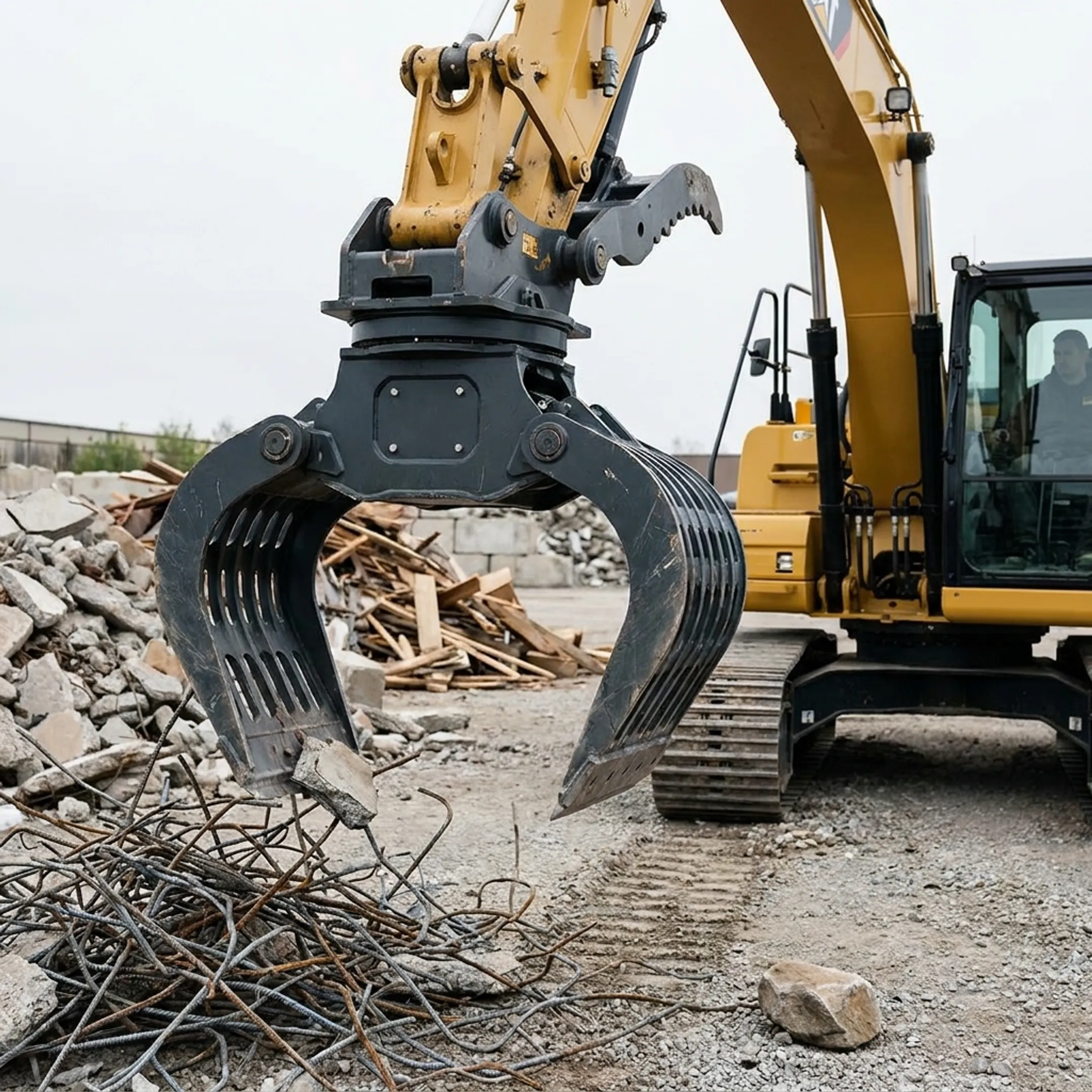 Hydraulic grapple sorting materials