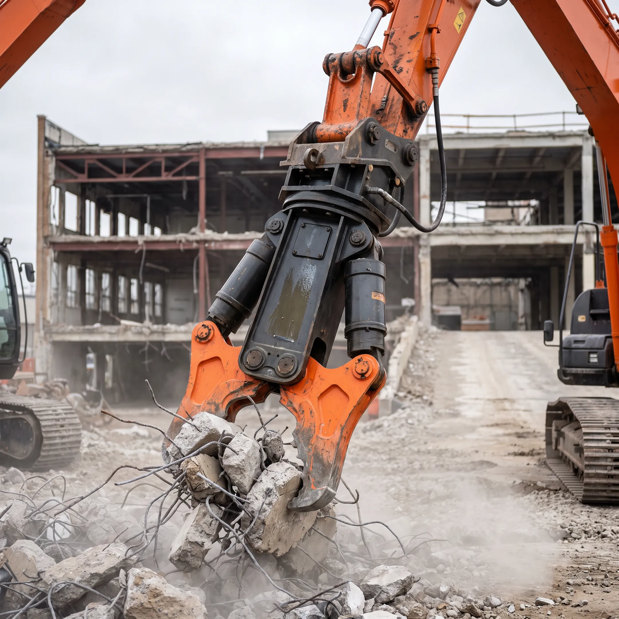 Hydraulic grapple at a demolition site