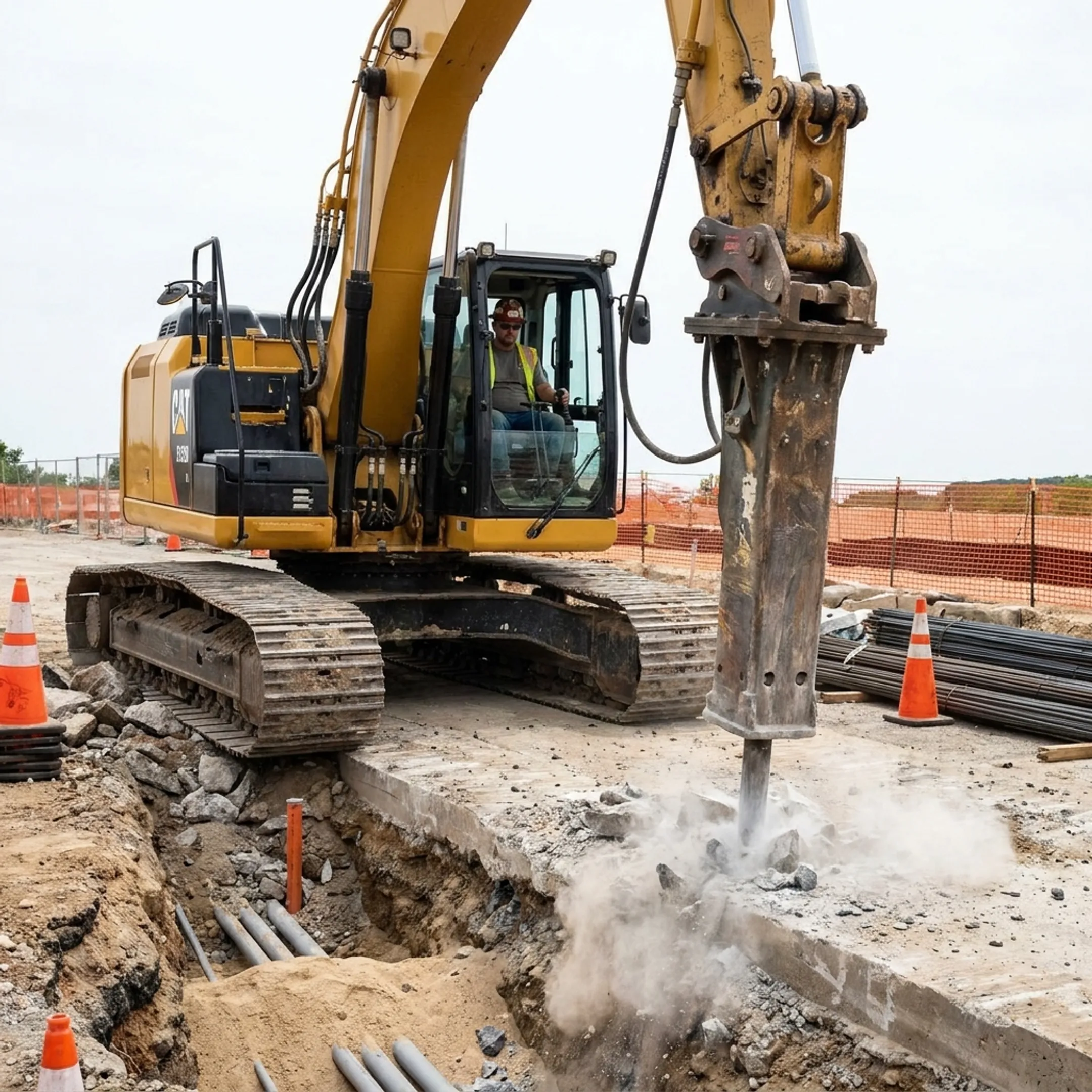 Hydraulic hammer used for excavation and site preparation