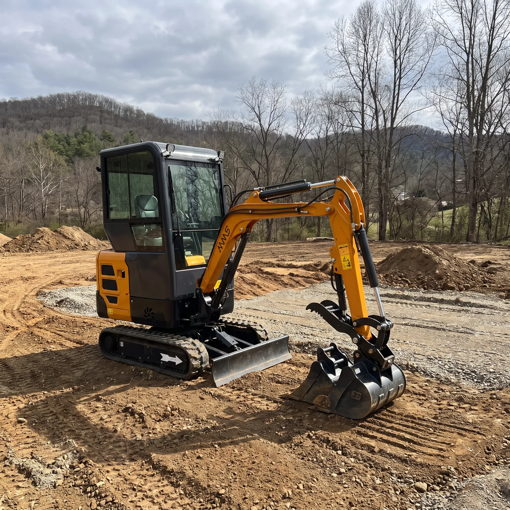 Mini excavator prepared for a Virginia construction project