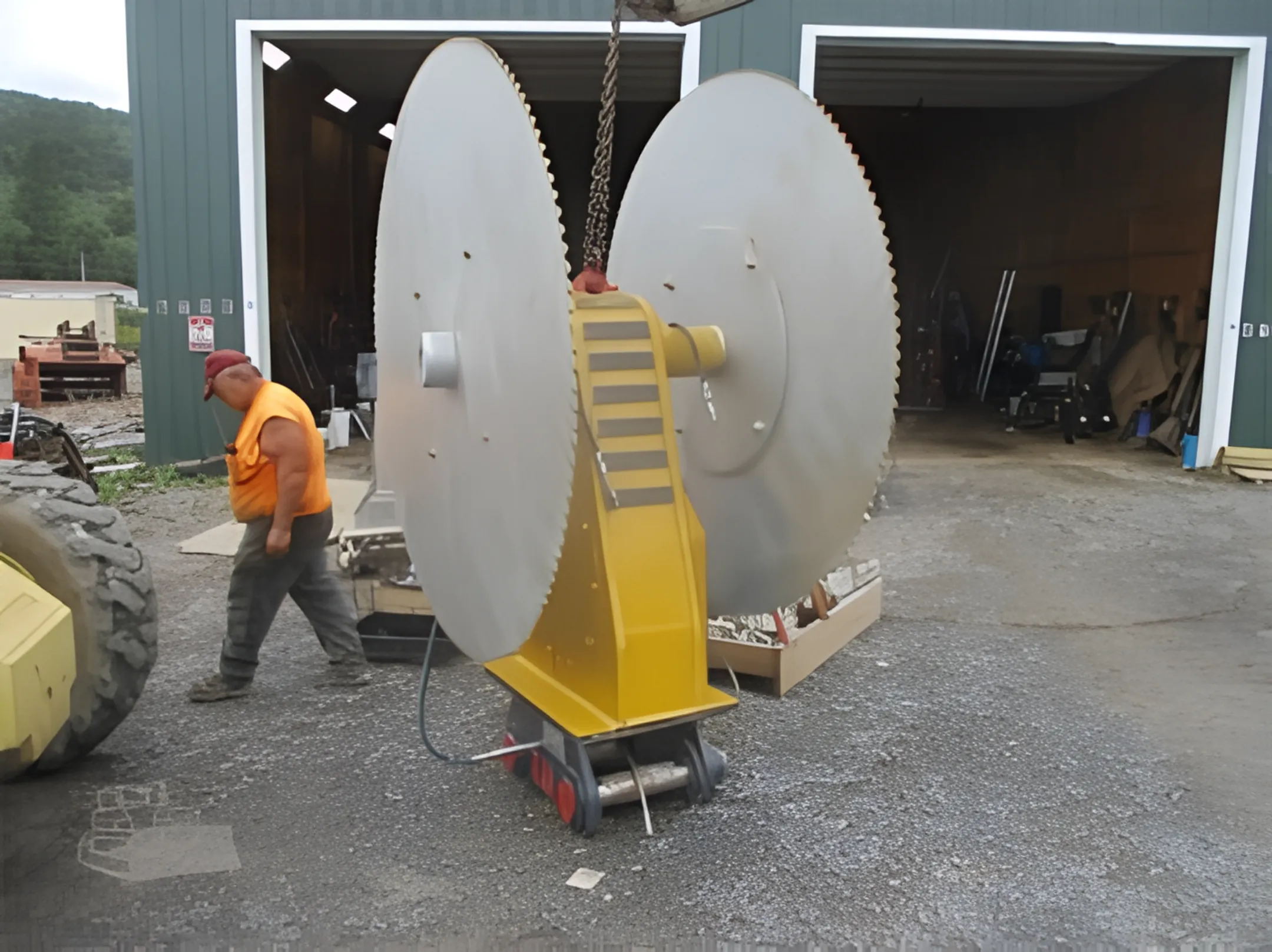 Utility contractors using a trencher