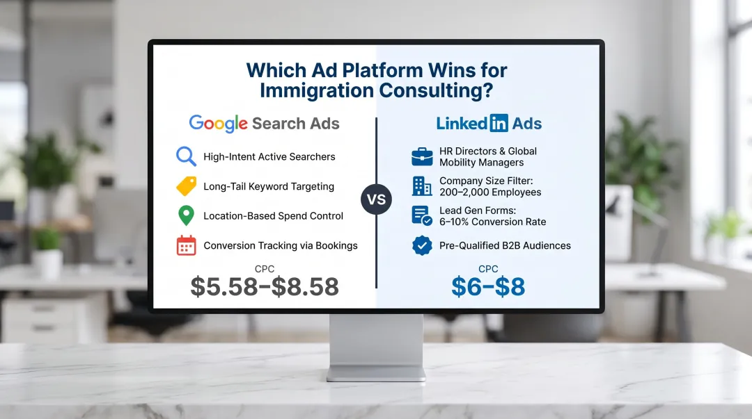 Google Search Ads versus LinkedIn Ads paid advertising comparison for immigration consultants