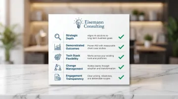 Five core criteria for evaluating AI automation consultants before hiring infographic