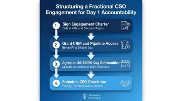 Four-step fractional CSO onboarding structure with milestones and accountability checkpoints