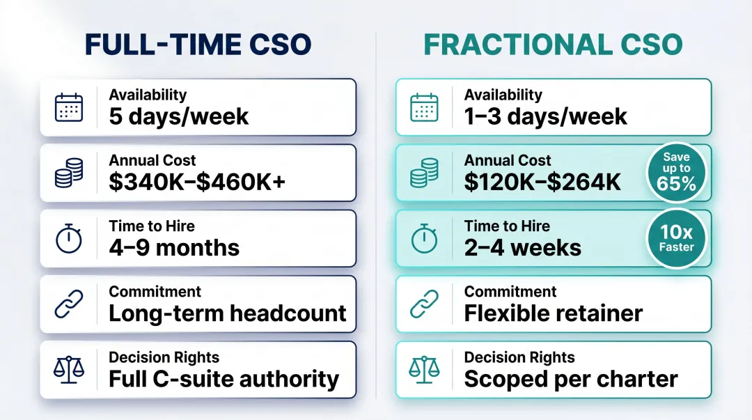 Full-time CSO versus fractional CSO comparison across five key factors