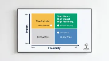 Two-axis impact versus feasibility AI use case prioritization matrix
