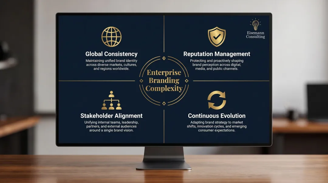 Four core enterprise branding challenges at scale infographic breakdown