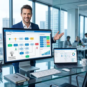 Business automation consultant reviewing workflow systems