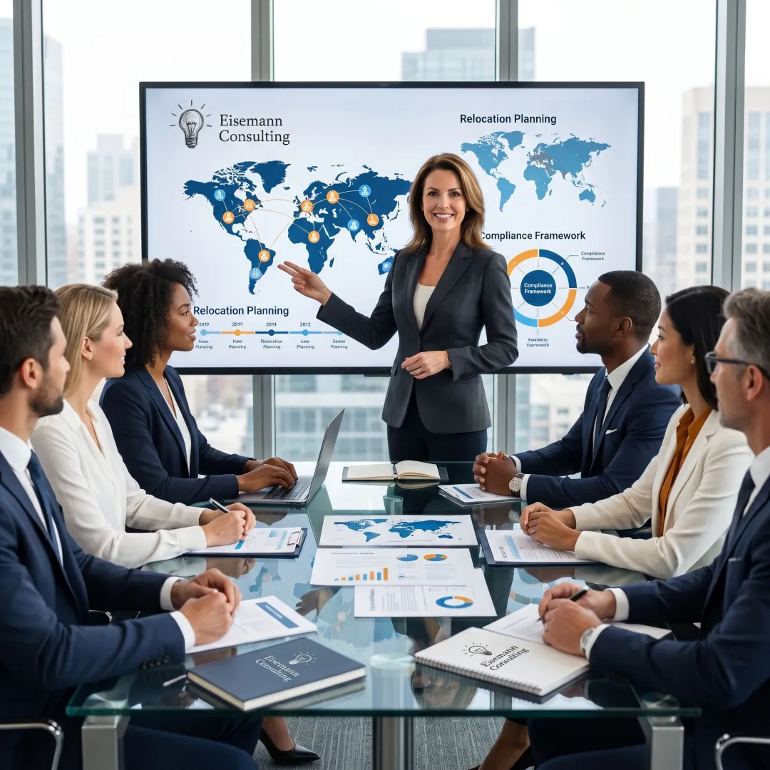 Consultant planning a global mobility program with HR leaders