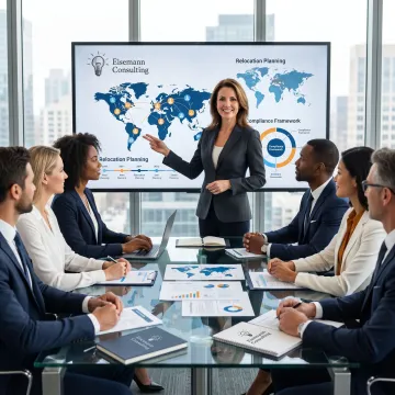 Consultant planning a global mobility program with HR leaders