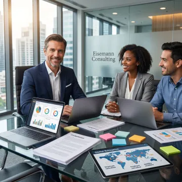 Consultant reviewing enterprise mobility strategy with business team