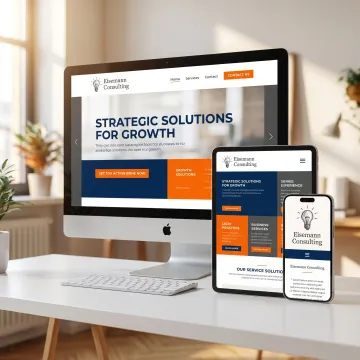 Responsive website design displayed across desktop, tablet, and mobile