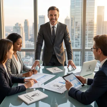 Executive strategy consultant leading a business planning session