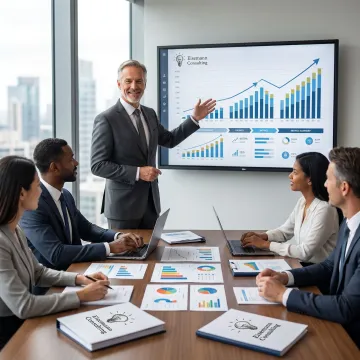 Business strategist presenting a growth roadmap to executives