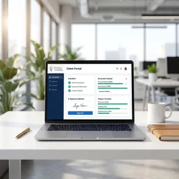 Consultant client portal dashboard on laptop
