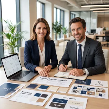 Consultant reviewing brand strategy materials