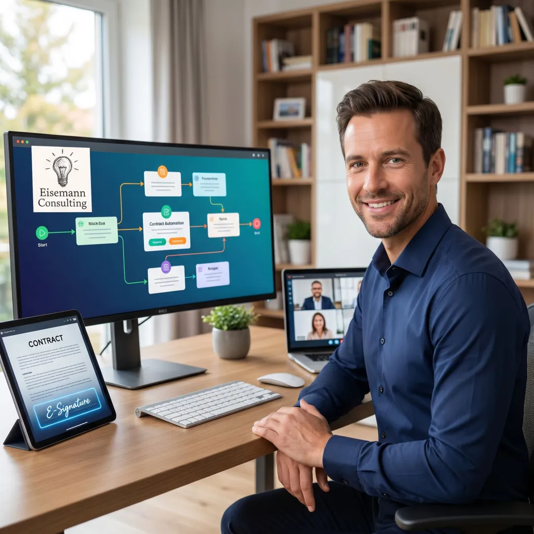 Consultant mapping a digital contract workflow