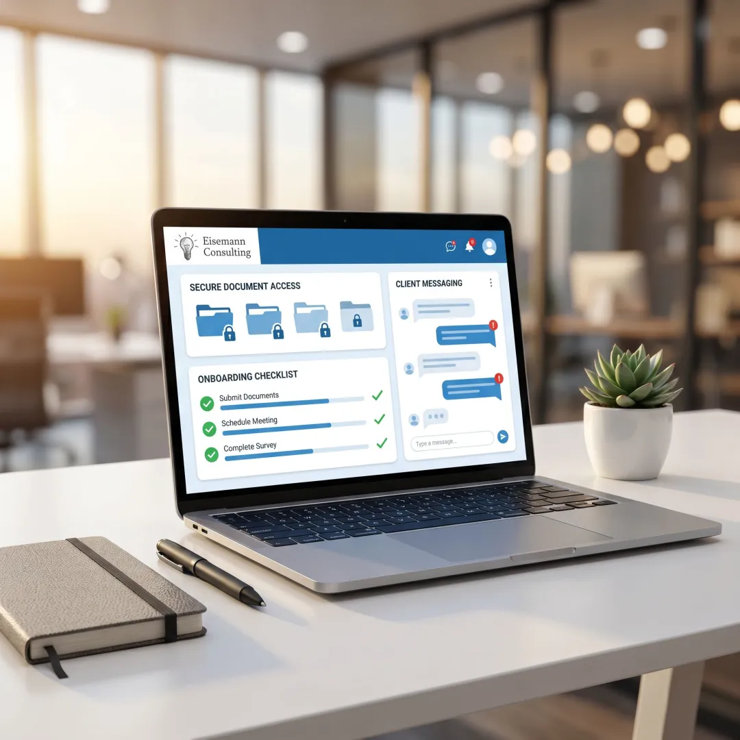 Secure client portal dashboard on laptop
