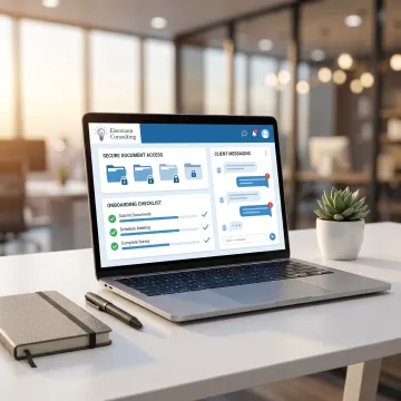 Secure client portal dashboard on laptop