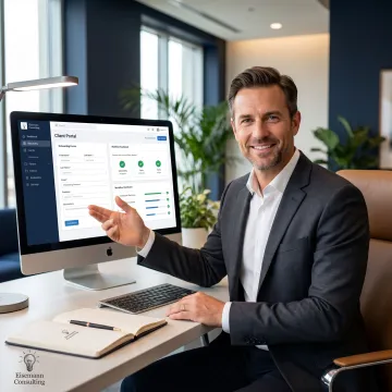 Consultant reviewing secure portal workflow