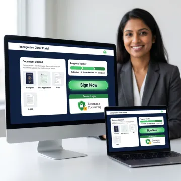 Secure immigration client portal dashboard