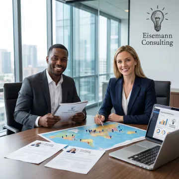 Global recruiting team reviewing international candidate placements