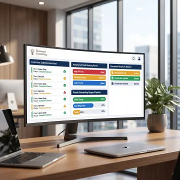 Automated intake workflow dashboard on a laptop
