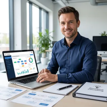 Consultant documenting automated business workflows