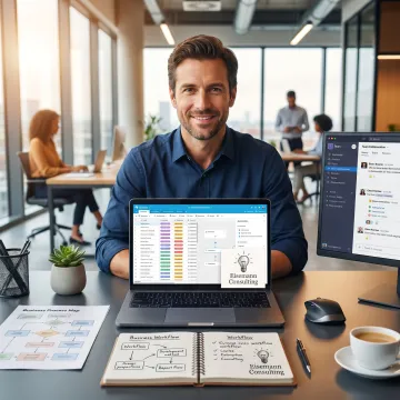 Airtable workflow automation dashboard on a laptop