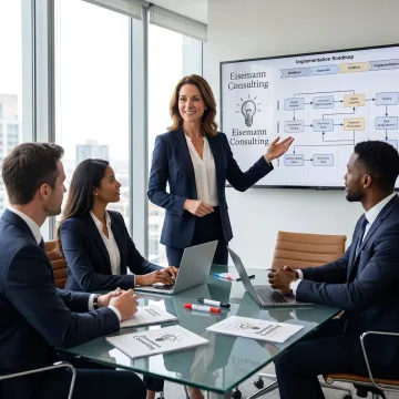 Consultant reviewing business process roadmap
