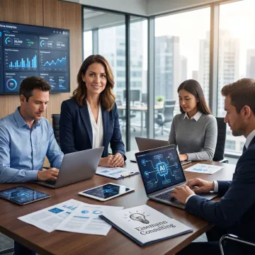 Business team reviewing AI workflow implementation