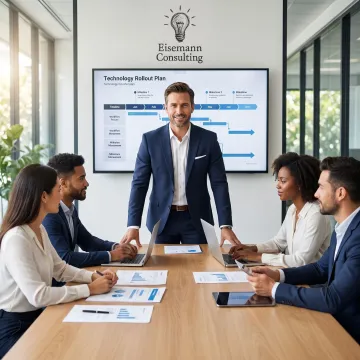 Consultant leading a technology implementation meeting