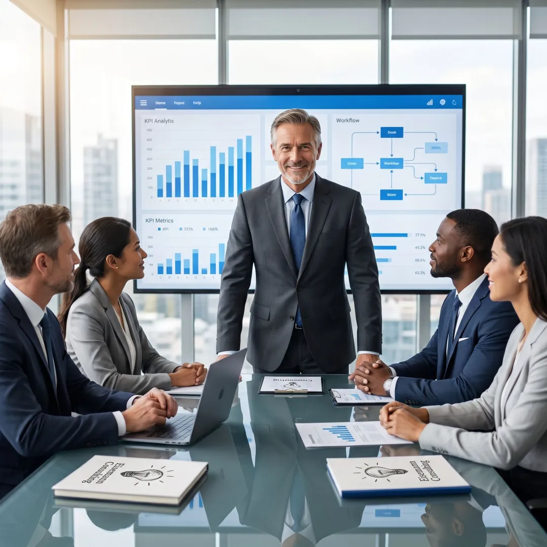 Digital consultant reviewing systems and growth strategy