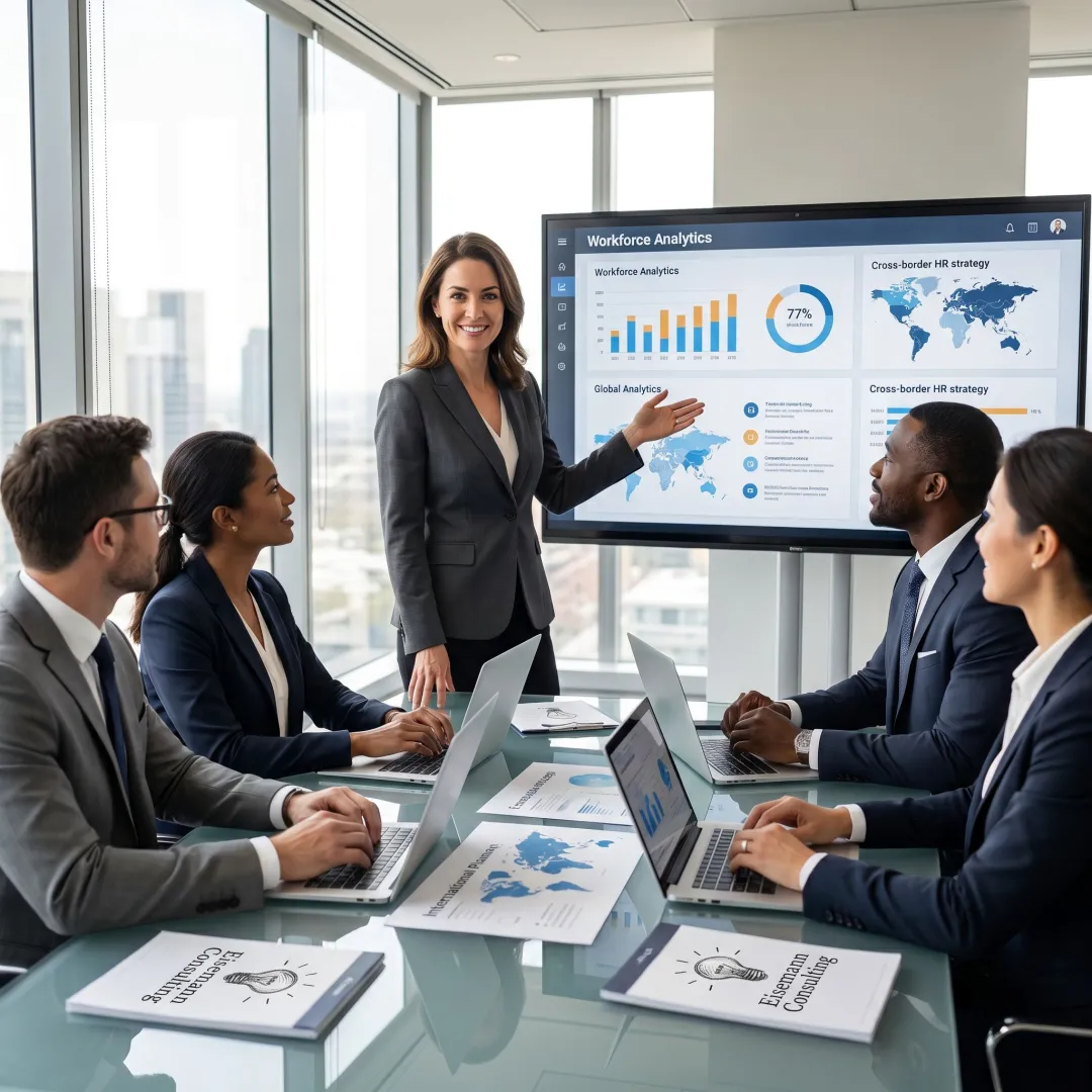 Consultant planning international HR strategy with business leaders