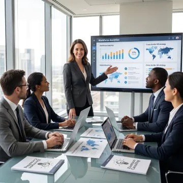 Consultant planning international HR strategy with business leaders