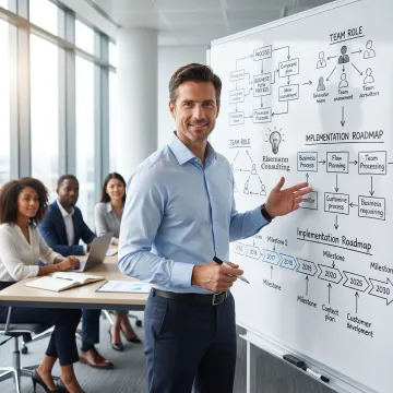 Business consultant mapping an operating model process