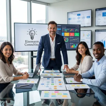 Business team reviewing workflow automation dashboard