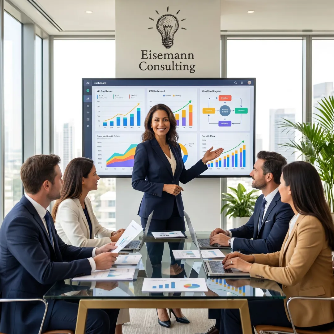 Consultant reviewing business systems and growth plans
