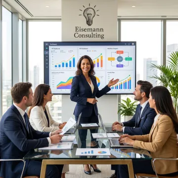 Consultant reviewing business systems and growth plans
