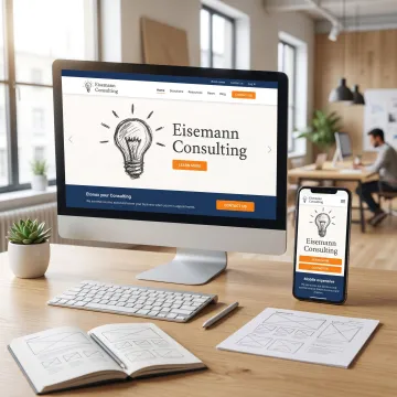 Modern business website design on desktop and mobile
