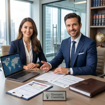 Consultant reviewing global immigration documents with client