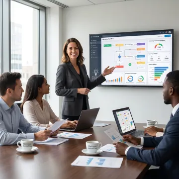 Consultant reviewing B2B marketing operations workflow