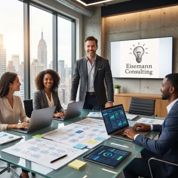 Workflow automation consultant reviewing digital business processes