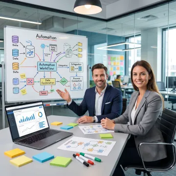 Consultant reviewing workflow automation strategy