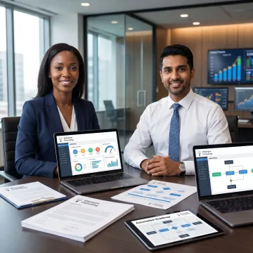 Bank workflow automation consulting team reviewing digital processes