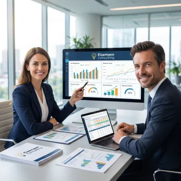 Consultant reviewing business performance metrics